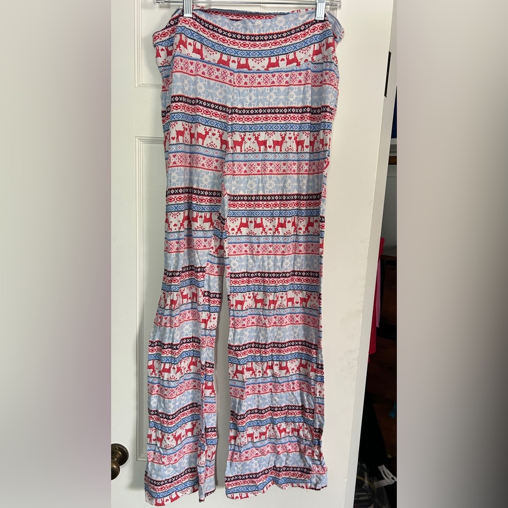 Motherhood Maternity Red and Blue Pajama Bottoms with Cozy Winter Design